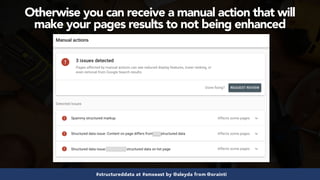 #structureddata at #smxeast by @aleyda from @orainti
Otherwise you can receive a manual action that will  
make your pages results to not being enhanced
 