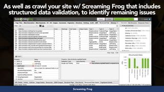#structureddata at #smxeast by @aleyda from @orainti
As well as crawl your site w/ Screaming Frog that includes
structured data validation, to identify remaining issues
Screaming Frog
 