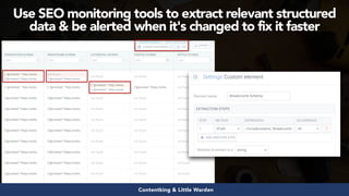 #structureddata at #smxeast by @aleyda from @orainti
Use SEO monitoring tools to extract relevant structured
data & be alerted when it's changed to fix it faster
Contentking & Little Warden
 