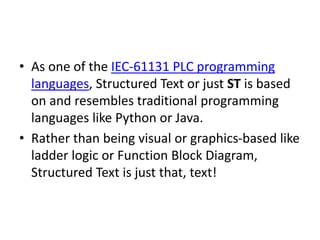 PLC Structured Text (ST) Programming.pptx | Programming Languages ...