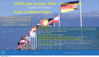 19/09/2013 CERN Infrastructure Evolution
CERN was founded 1954: 12 European States
“Science for Peace”
Today: 20 Member St...