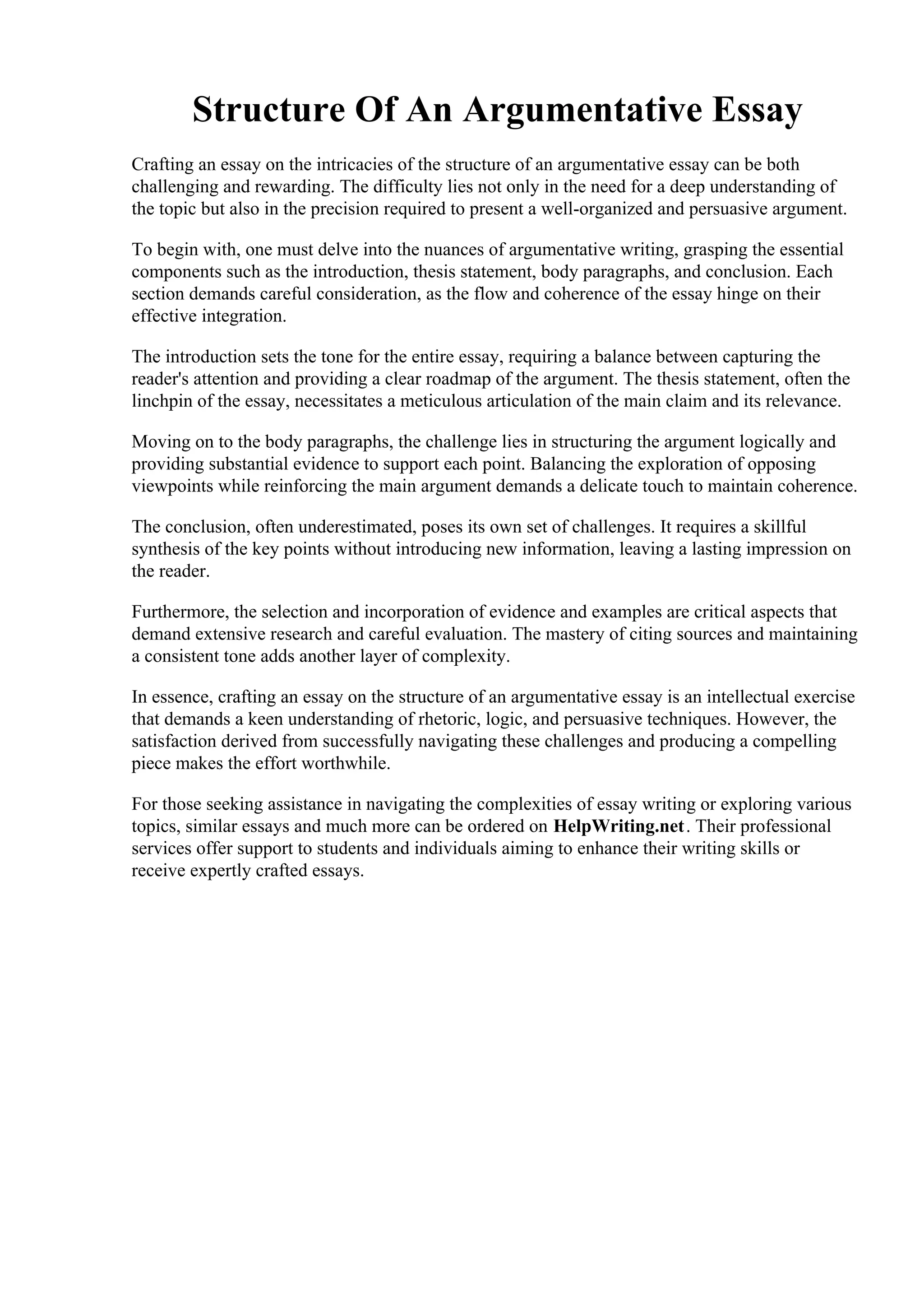 Structure Of An Argumentative Essay | PDF