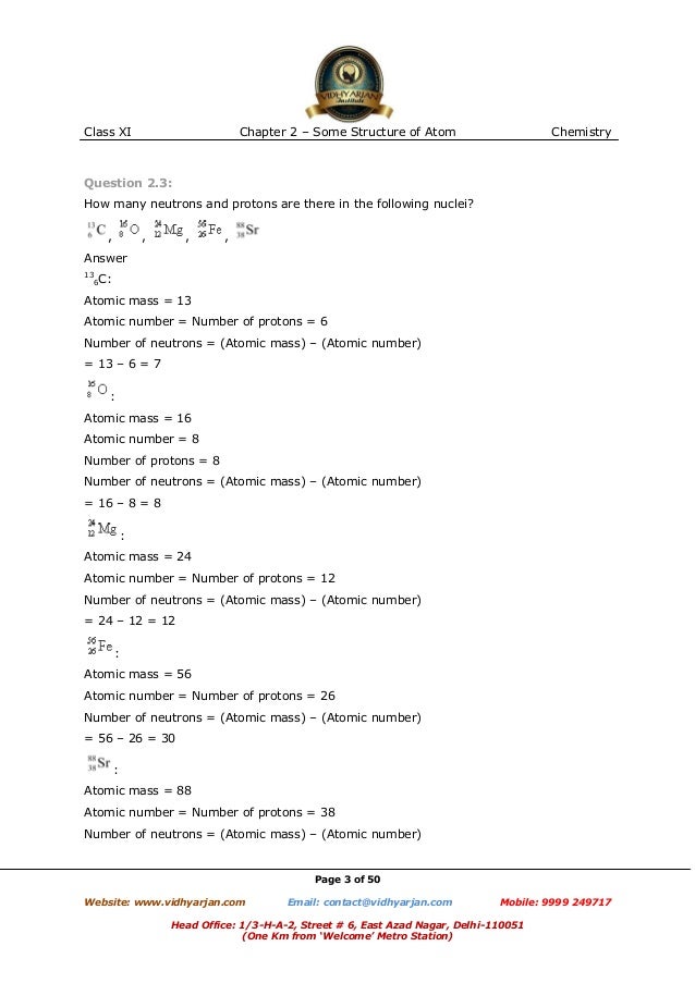 Structure Of Atom Exercise With Solutions