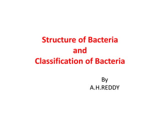 Structure of Bacteria
and
Classification of Bacteria
By
A.H.REDDY
 