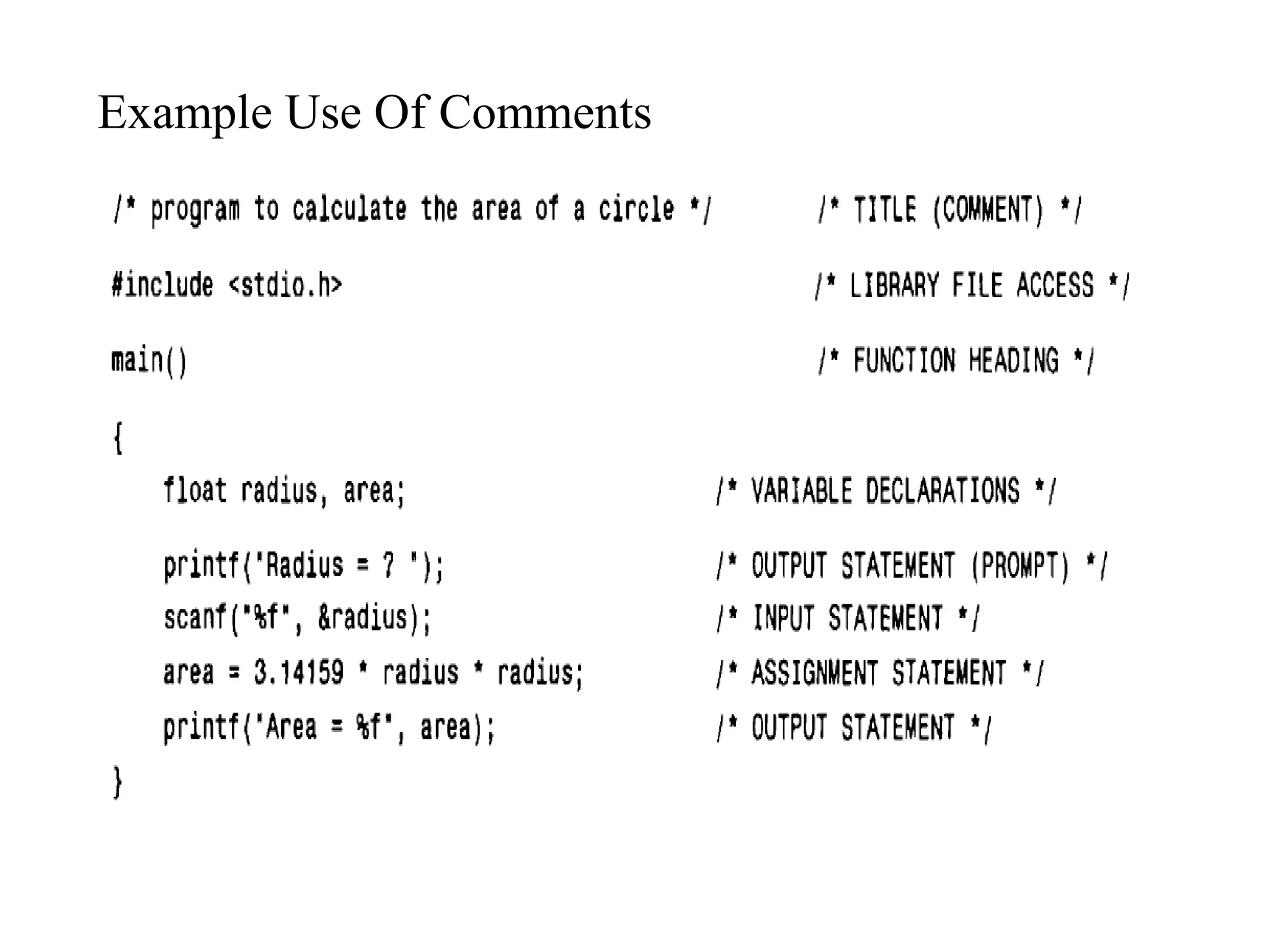 Example Use Of Comments
 