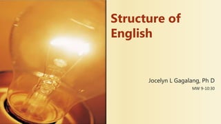 Jocelyn L Gagalang, Ph D
MW 9-10:30
Structure of
English
 