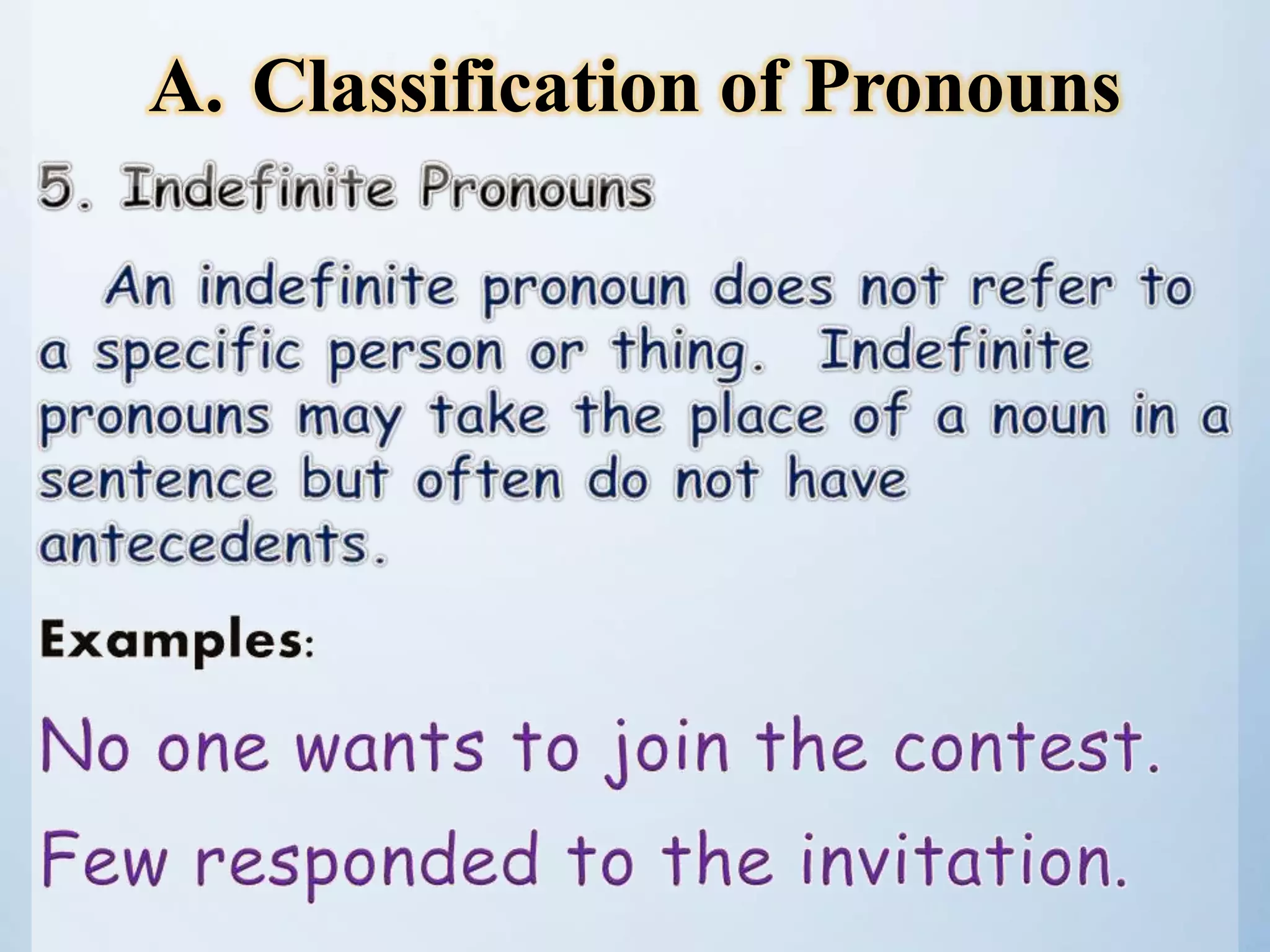 A. Classification of Pronouns
 