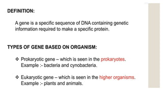 STRUCTURE OF GENE and genetic code in animals ppt | PPT