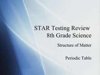 STAR Testing Review
8th Grade Science
Structure of Matter
Periodic Table
 