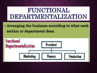 • Arranging the business according to what each
section or department does.
 