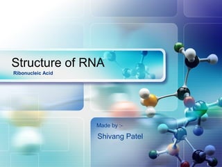 Structure of RNA
Made by :-
Ribonucleic Acid
Shivang Patel
1
 