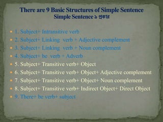 Structure of simple sentence (সহজে ইংরেজি শিখার মূলমন্ত্র) | PPTX