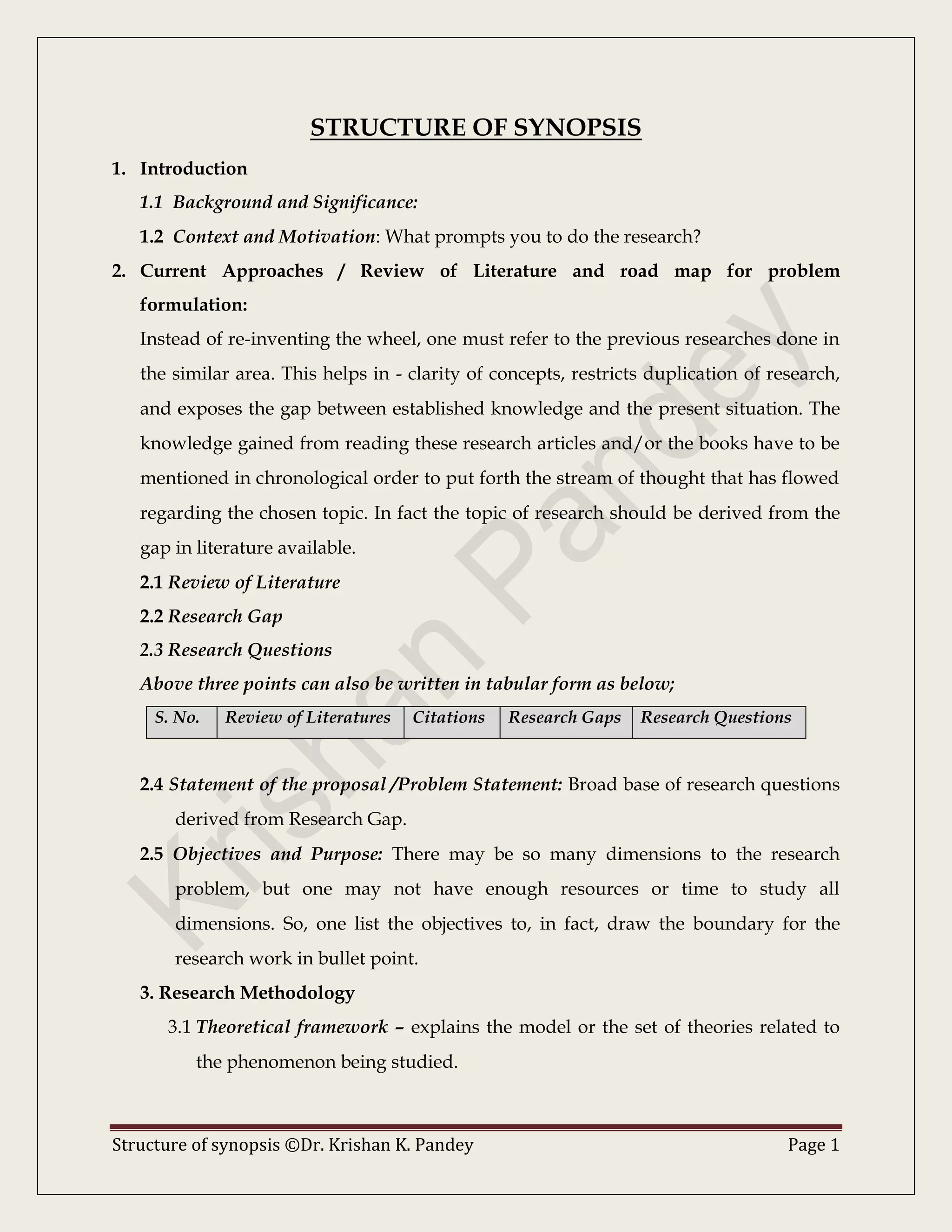 Structure of synopsis | PDF