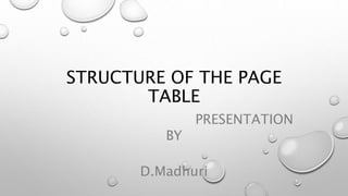 STRUCTURE OF THE PAGE
TABLE
PRESENTATION
BY
D.Madhuri
 