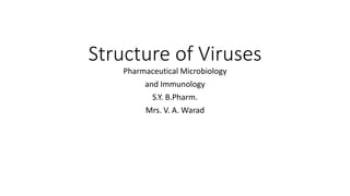 Structure of Viruses
Pharmaceutical Microbiology
and Immunology
S.Y. B.Pharm.
Mrs. V. A. Warad
 