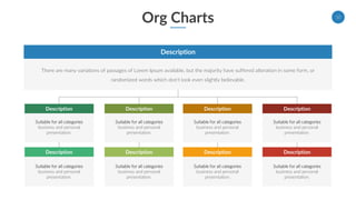 Org Charts 10
There are many variations of passages of Lorem Ipsum available, but the majority have suffered alteration in some form, or
randomized words which don't look even slightly believable.
Description
Description
Description
Description
Description
Description
Description
Description
Description
Suitable for all categories
business and personal
presentation.
Suitable for all categories
business and personal
presentation.
Suitable for all categories
business and personal
presentation.
Suitable for all categories
business and personal
presentation.
Suitable for all categories
business and personal
presentation.
Suitable for all categories
business and personal
presentation.
Suitable for all categories
business and personal
presentation.
Suitable for all categories
business and personal
presentation.
 