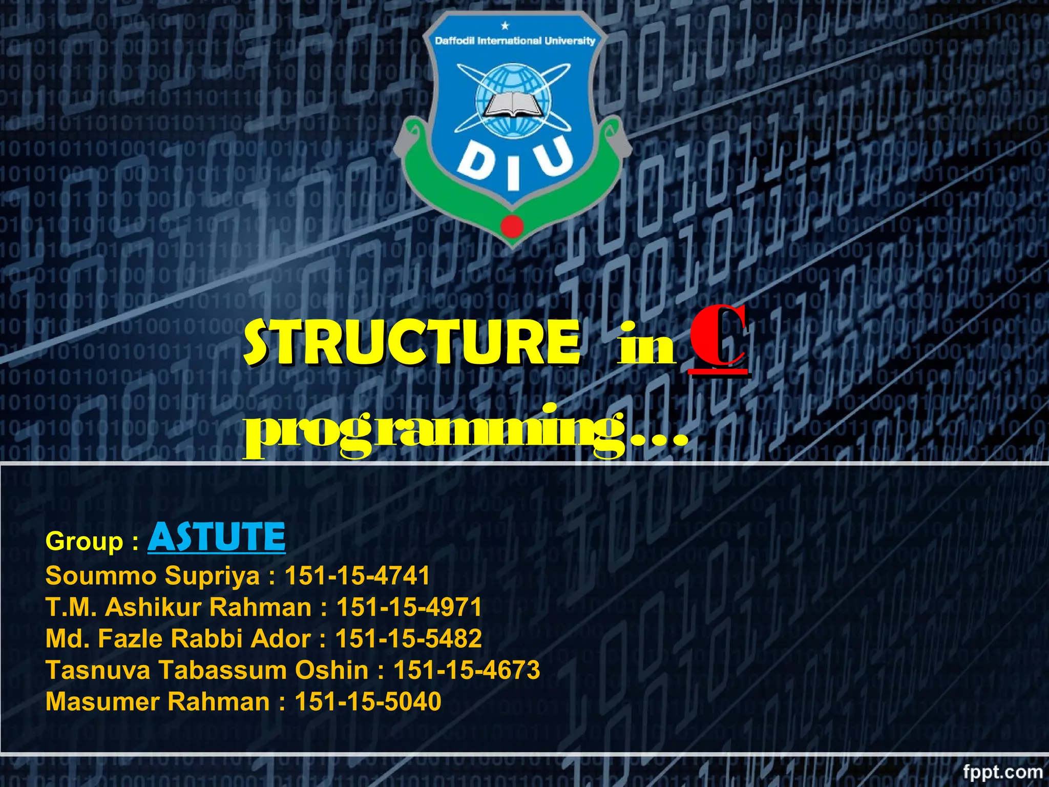Structure in C | PPT | Programming Languages | Computing