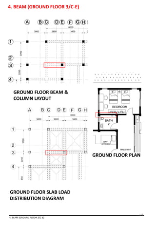 4. BEAM (GROUND FLOOR 3/C-E)
Z
GROUND FLOOR BEAM &
COLUMN LAYOUT
GROUND FLOOR PLAN
4. BEAM (GROUND FLOOR 3/C-E)
GROUND FLOOR SLAB LOAD
DISTRIBUTION DIAGRAM
158
 