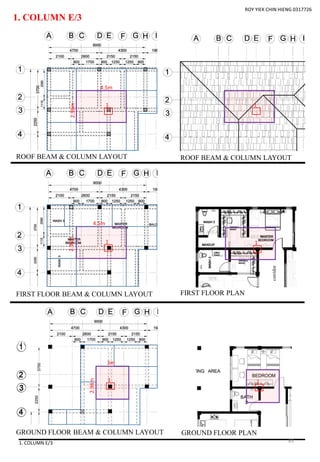 1. COLUMN E/3
1. COLUMN E/3
ROY YIEK CHIN HIENG 0317726
1
1
1
ROOF BEAM & COLUMN LAYOUT
FIRST FLOOR BEAM & COLUMN LAYOUT
GROUND FLOOR BEAM & COLUMN LAYOUT
1
1
1
ROOF BEAM & COLUMN LAYOUT
FIRST FLOOR PLAN
GROUND FLOOR PLAN
2.98m
4.5m
2.98m
4.5m
2.98m
3m
corridor
63
 