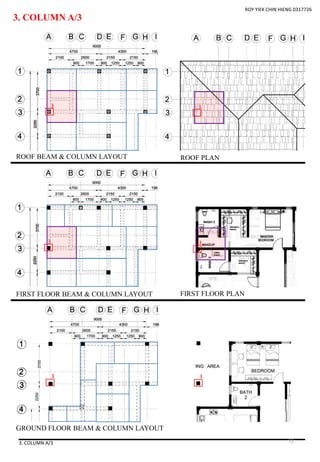 3. COLUMN A/3
3. COLUMN A/3
ROY YIEK CHIN HIENG 0317726
ROOF BEAM & COLUMN LAYOUT
FIRST FLOOR BEAM & COLUMN LAYOUT
GROUND FLOOR BEAM & COLUMN LAYOUT
ROOF PLAN
FIRST FLOOR PLAN
3 3
3 3
3 3
72
 