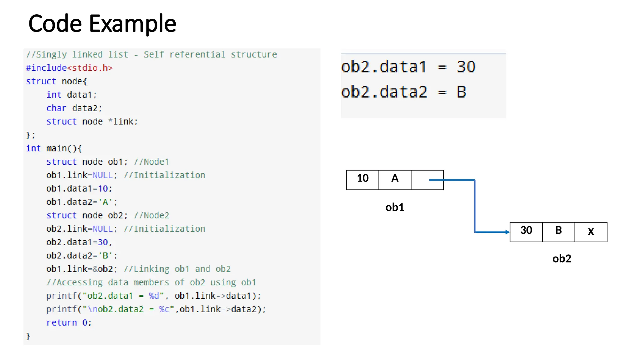 Code Example
10 A
30 B x
ob1
ob2
 
