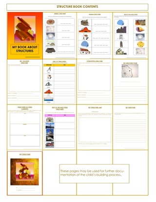 MY BOOK ABOUT
STRUCTURES
These pages may be used for further docu-
mentation of the child’s building process.
STRUCTURE BOOK CONTENTS
 