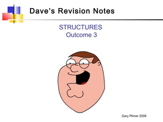 Dave’s Revision Notes

       STRUCTURES
         Outcome 3




                        Gary Plimer 2008
 