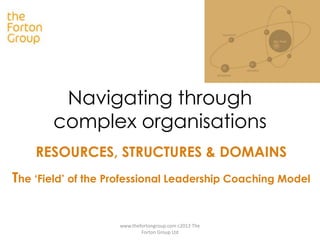 Navigating through
complex organisations
RESOURCES, STRUCTURES & DOMAINS
The ‘Field’ of the Professional Leadership Coaching Model

www.thefortongroup.com c2013 The
Forton Group Ltd

 