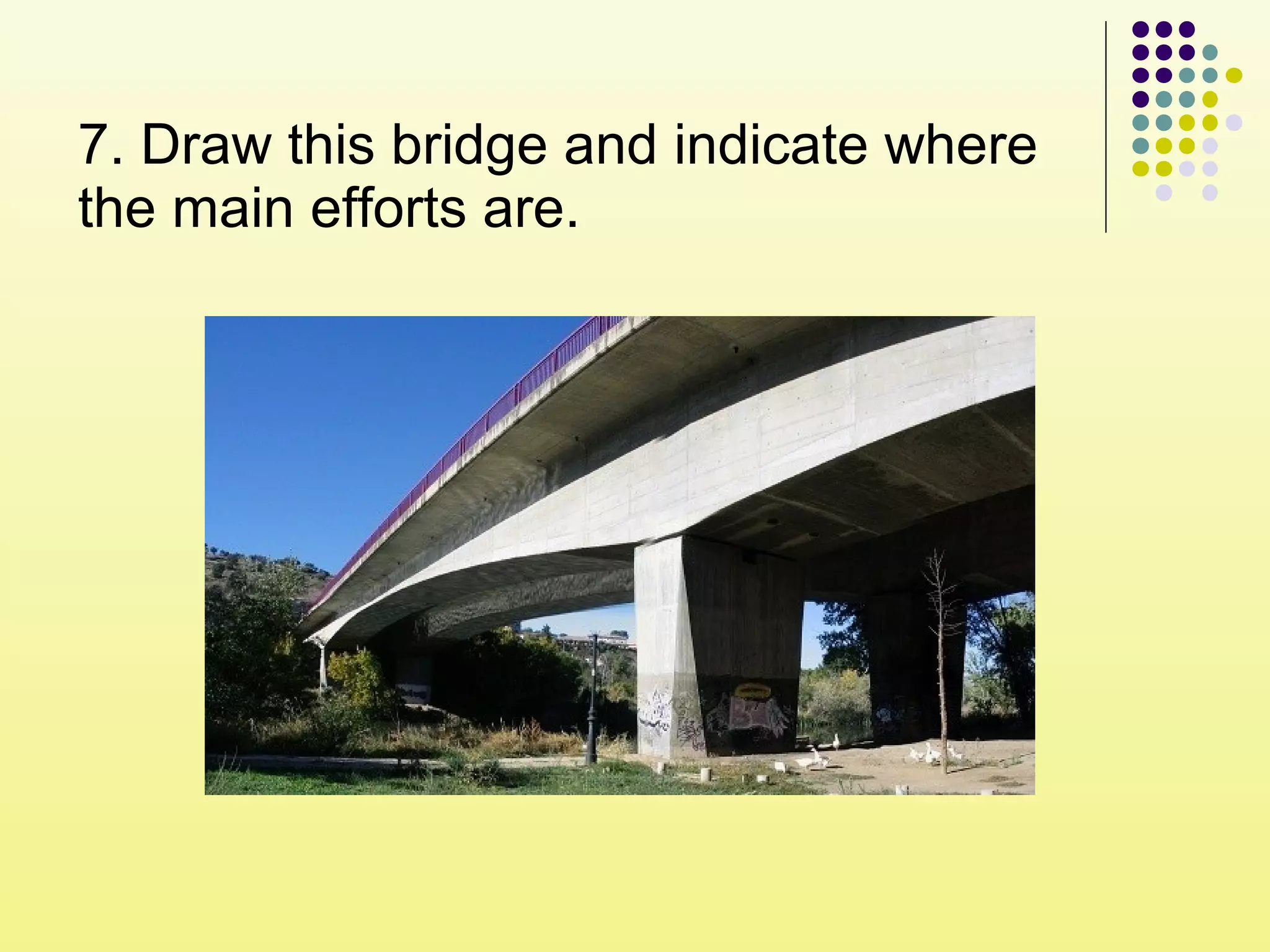 7. Draw this bridge and indicate where
the main efforts are.
 
