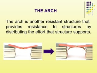 The arch is another resistant structure that
provides resistance to structures by
distributing the effort that structure supports.
THE ARCH
 