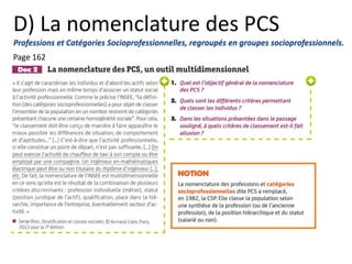 D) La nomenclature des PCS
Professions et Catégories Socioprofessionnelles, regroupés en groupes socioprofessionnels.
Page...