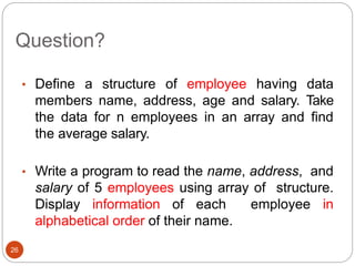 Program Using Structure Employee Details Structures and Unions | PPTX