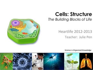 Cells: Structure
The Building Blocks of Life


      Heartlife 2012-2013
          Teacher: Julie Pen


          Science is Organized Knowledge
 