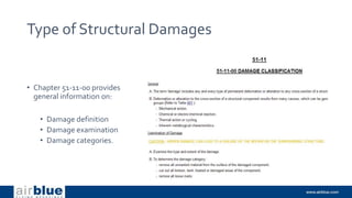 Type of Structural Damages
• Chapter 51-11-00 provides
general information on:
• Damage definition
• Damage examination
• Damage categories.
 