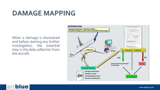 DAMAGE MAPPING
When a damage is discovered
and before starting any further
investigation, the essential
step is the data collection from
the aircraft.
 