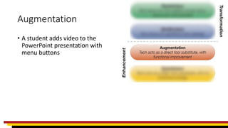 Augmentation
• A student adds video to the
PowerPoint presentation with
menu buttons
 