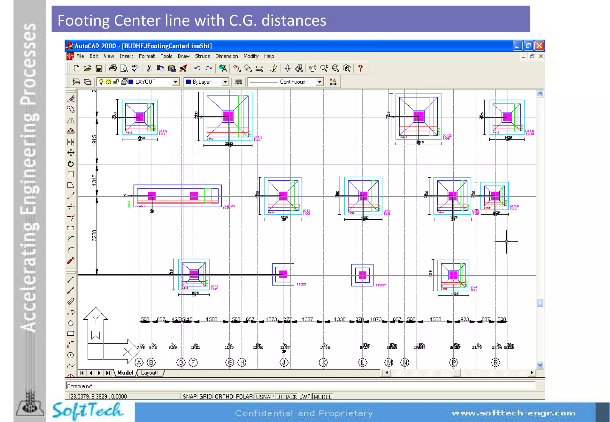 Footing Center line with C.G. distances 