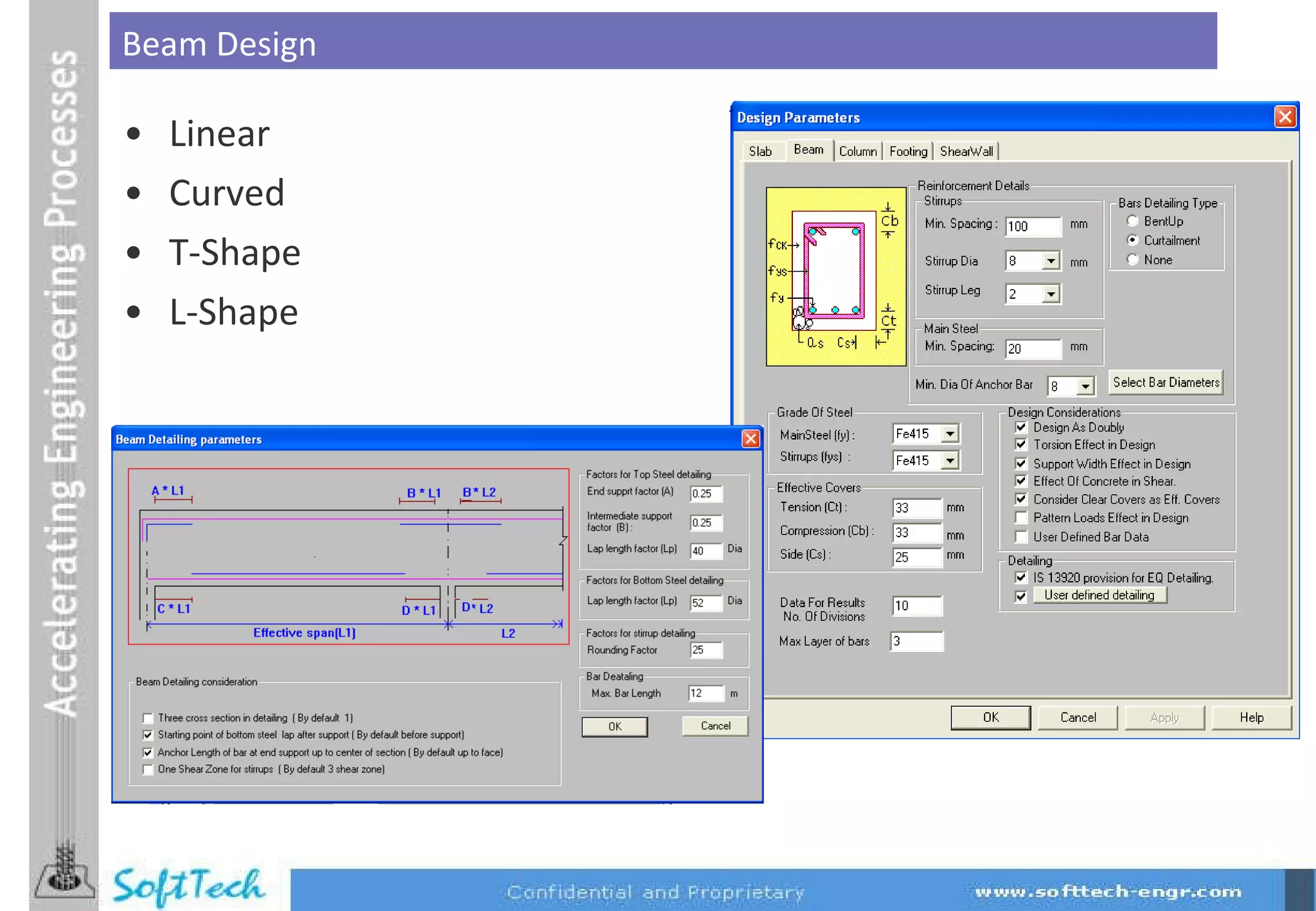Linear  Curved  T-Shape L-Shape Beam Design 