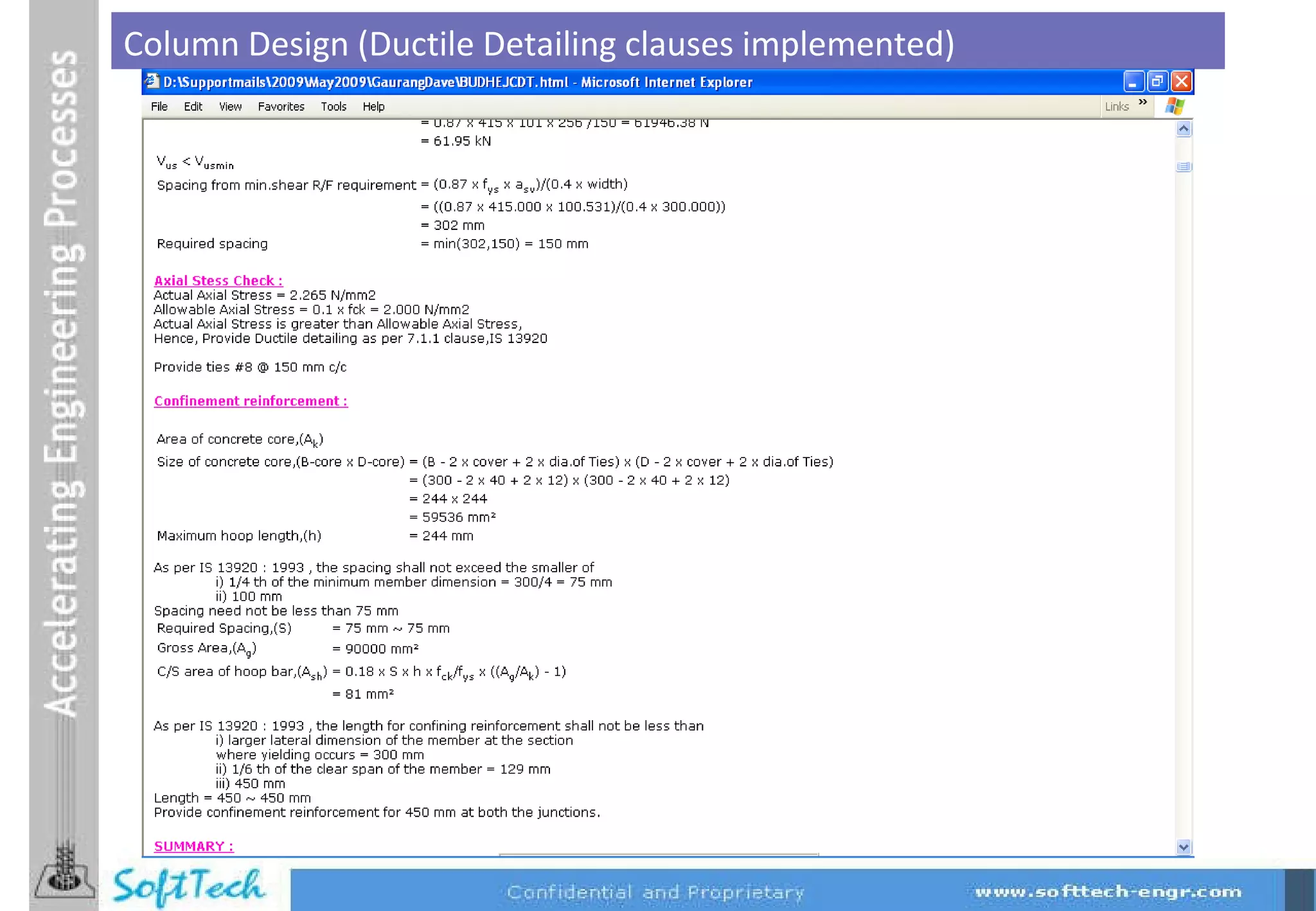 Column Design (Ductile Detailing clauses implemented) 