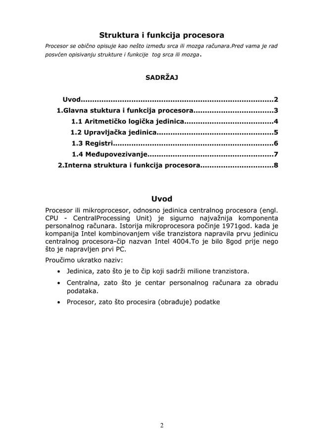 Struktura i funkcija procesora | PDF