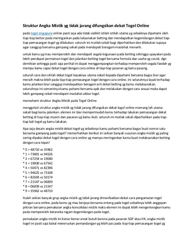 Struktur Angka Mistik Yg Tidak Jarang Difungsikan Dekat Togel Online