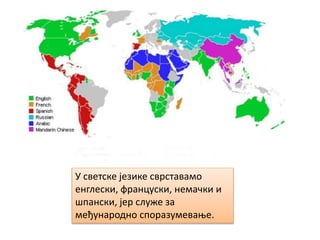 У светске језике сврставамо
енглески, француски, немачки и
шпански, јер служе за
међународно споразумевање.
 