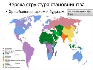 Верска структура становништва
• Хришћанство, ислам и будизам Настале на територији
Азије
 