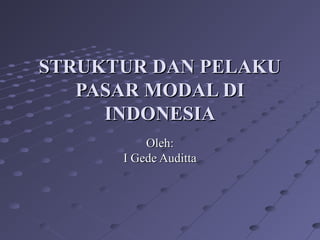 STRUKTUR DAN PELAKU
PASAR MODAL DI
INDONESIA
Oleh:
I Gede Auditta

 