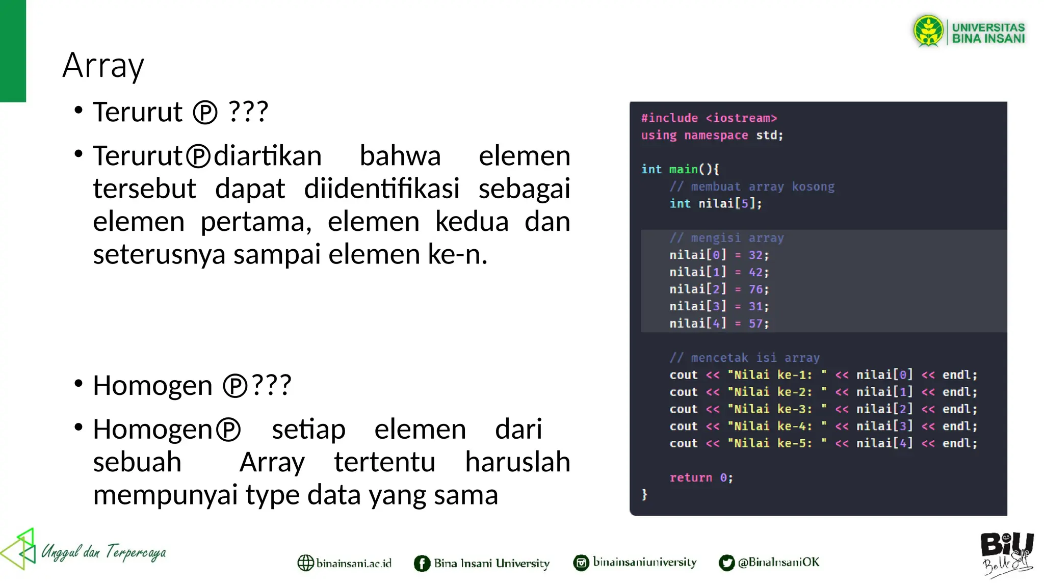 Struktur Data-Pertemuan 2 Semeser 1 Universitas Bina Insani Kota Bekasi ...
