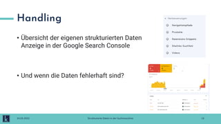 Handling
• Übersicht der eigenen strukturierten Daten
Anzeige in der Google Search Console
• Und wenn die Daten fehlerhaft sind?
13
14.03.2022 Strukturierte Daten in der Suchmaschine
 