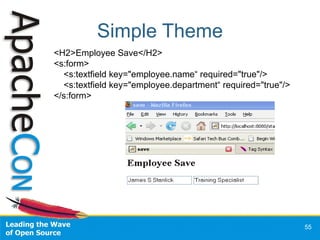 Simple Theme <H2>Employee Save</H2> <s:form> <s:textfield key=&quot;employee.name“ required=&quot;true&quot;/> <s:textfiel...