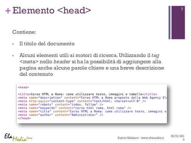 Struttura di una pagina html