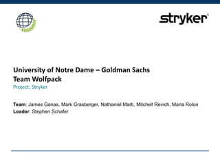 University of Notre Dame – Goldman Sachs
Team Wolfpack
Project: Stryker
Team: James Ganas, Mark Grasberger, Nathaniel Marti, Mitchell Revich, Maria Rolon
Leader: Stephen Schafer
 