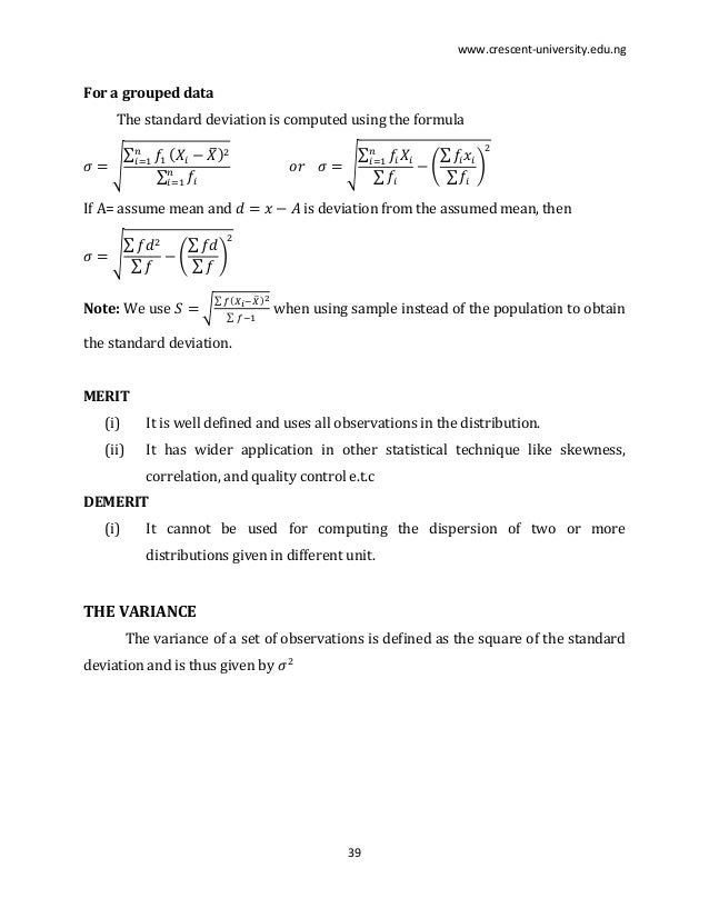 Worksheet Formula For Ungroup And Group Data Mode Maen Median Harimic Mean Geometric Mean lecture notes on sts 102 38 39 www crescent university edu ng for a grouped data the standard deviation is computed using formula if assume mean
